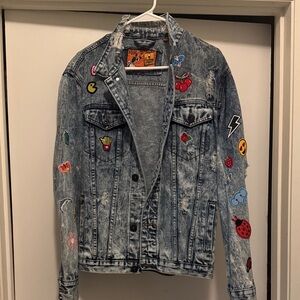 Acid Wash Denim Jacket with Colorful Patch Details